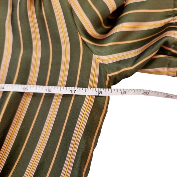 BCBG MaxAzria Vintage Silk Dress Green Yellow Striped Faux Wrap Women's Small - Picture 10 of 12